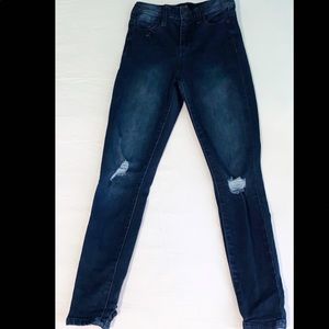 Dark high waisted skinny jeans with lace up detail